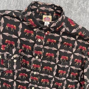 Barn Fly Shirt Mens XL Black Moose Arrowhead Print Cotton Western Button Down